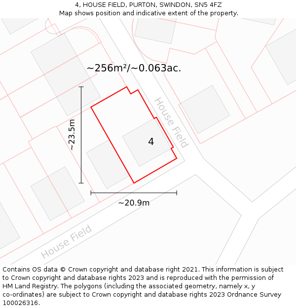 4, HOUSE FIELD, PURTON, SWINDON, SN5 4FZ: Plot and title map