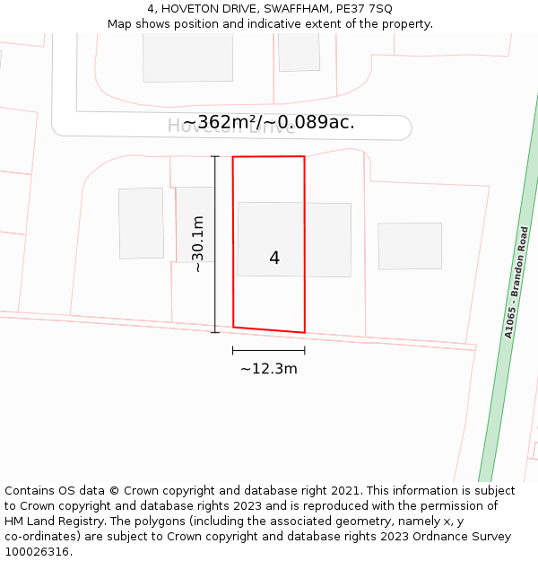 4, HOVETON DRIVE, SWAFFHAM, PE37 7SQ: Plot and title map