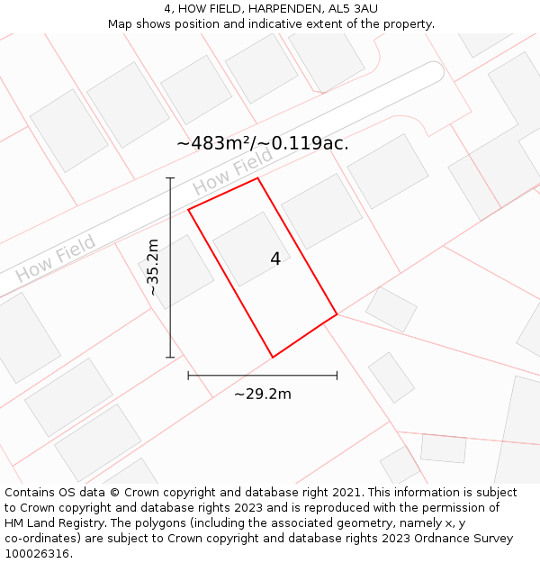4, HOW FIELD, HARPENDEN, AL5 3AU: Plot and title map