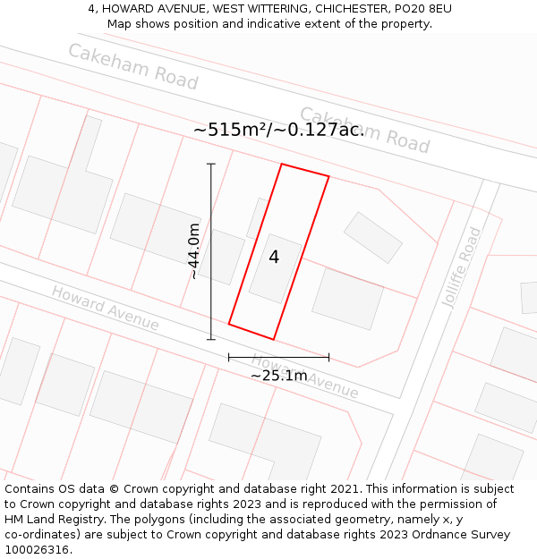 4, HOWARD AVENUE, WEST WITTERING, CHICHESTER, PO20 8EU: Plot and title map