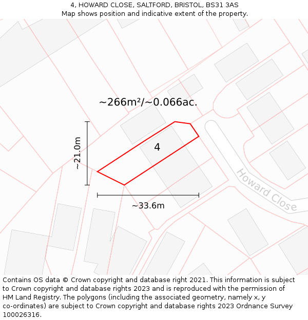 4, HOWARD CLOSE, SALTFORD, BRISTOL, BS31 3AS: Plot and title map