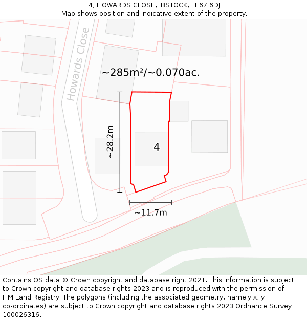 4, HOWARDS CLOSE, IBSTOCK, LE67 6DJ: Plot and title map