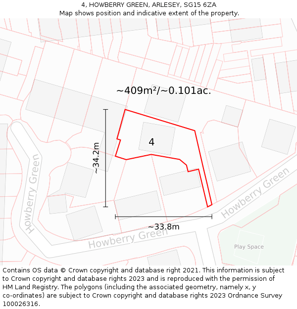 4, HOWBERRY GREEN, ARLESEY, SG15 6ZA: Plot and title map