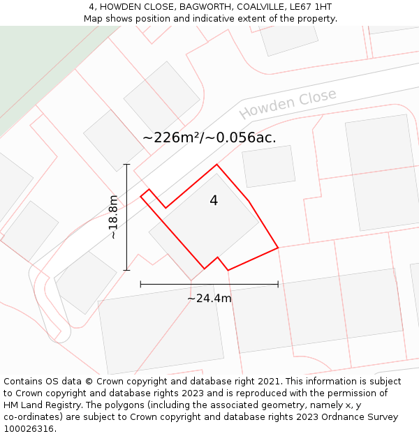 4, HOWDEN CLOSE, BAGWORTH, COALVILLE, LE67 1HT: Plot and title map