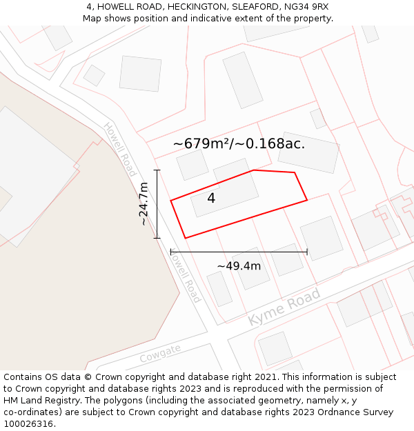 4, HOWELL ROAD, HECKINGTON, SLEAFORD, NG34 9RX: Plot and title map