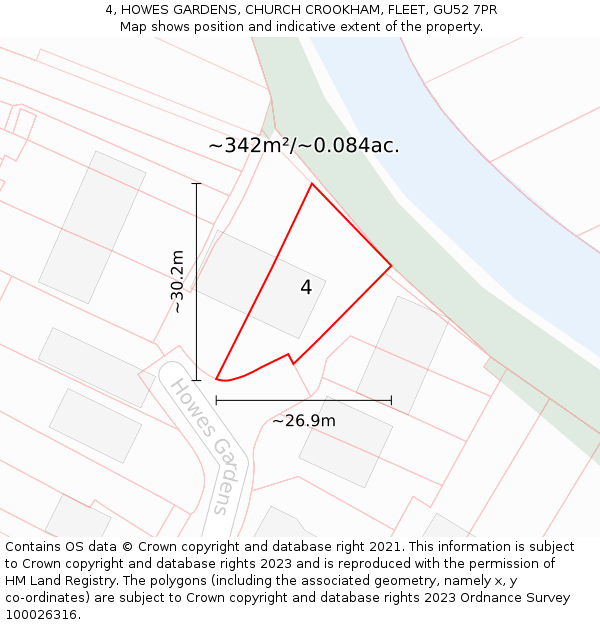 4, HOWES GARDENS, CHURCH CROOKHAM, FLEET, GU52 7PR: Plot and title map