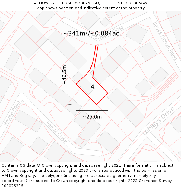 4, HOWGATE CLOSE, ABBEYMEAD, GLOUCESTER, GL4 5GW: Plot and title map