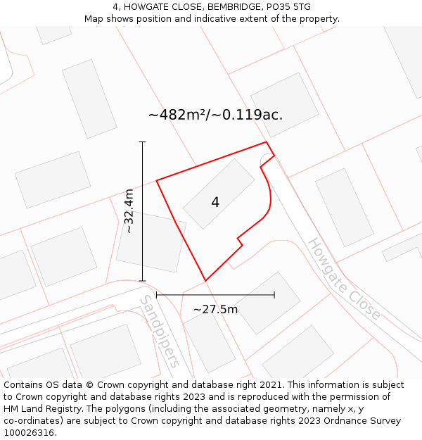 4, HOWGATE CLOSE, BEMBRIDGE, PO35 5TG: Plot and title map