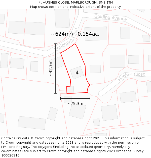 4, HUGHES CLOSE, MARLBOROUGH, SN8 1TN: Plot and title map