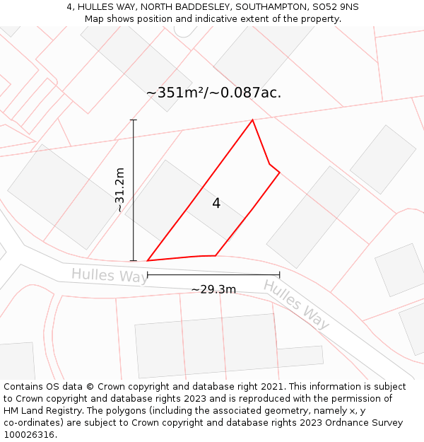 4, HULLES WAY, NORTH BADDESLEY, SOUTHAMPTON, SO52 9NS: Plot and title map