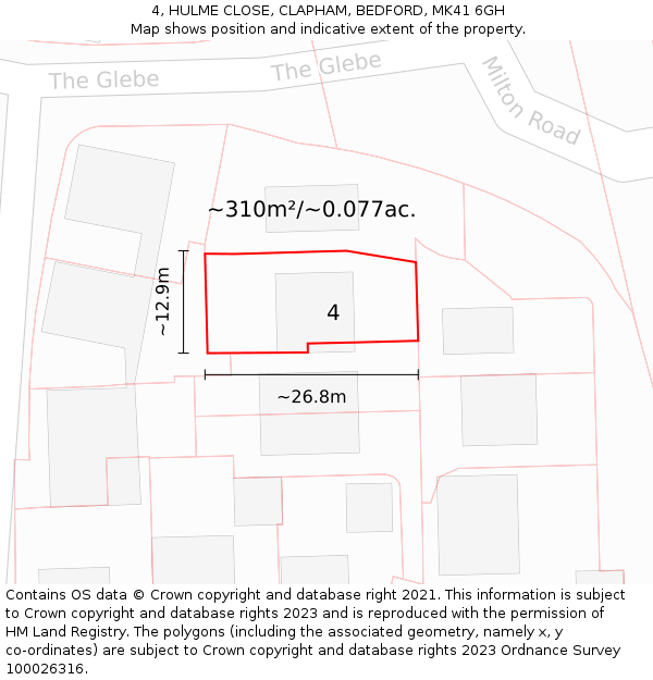 4, HULME CLOSE, CLAPHAM, BEDFORD, MK41 6GH: Plot and title map