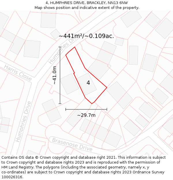 4, HUMPHRIES DRIVE, BRACKLEY, NN13 6NW: Plot and title map
