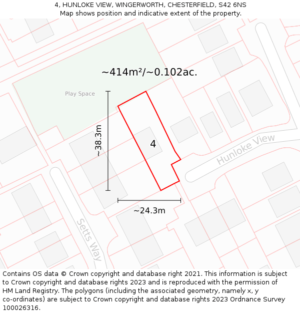 4, HUNLOKE VIEW, WINGERWORTH, CHESTERFIELD, S42 6NS: Plot and title map