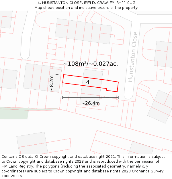 4, HUNSTANTON CLOSE, IFIELD, CRAWLEY, RH11 0UG: Plot and title map