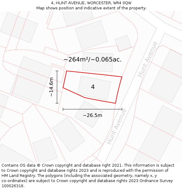 4, HUNT AVENUE, WORCESTER, WR4 0QW: Plot and title map