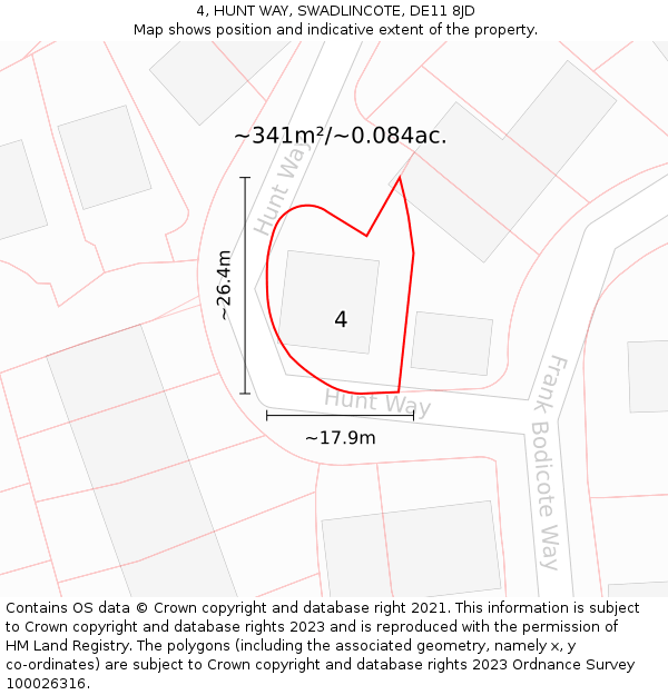 4, HUNT WAY, SWADLINCOTE, DE11 8JD: Plot and title map