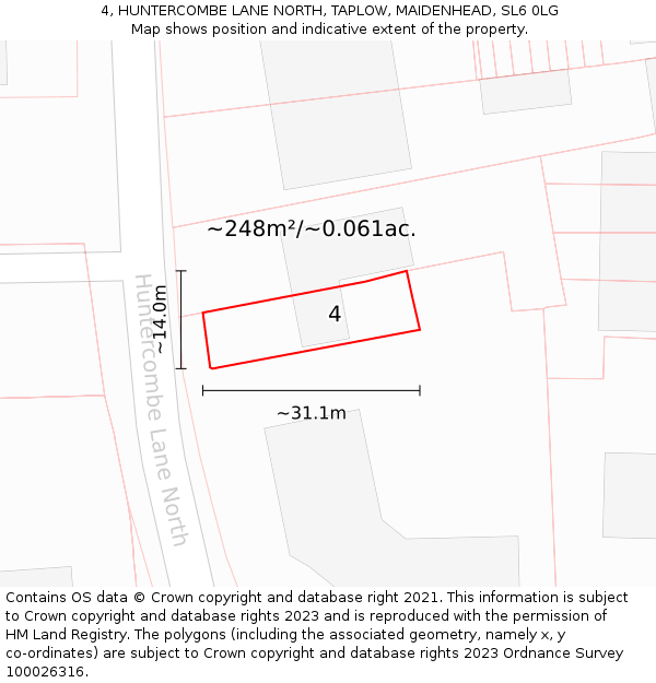 4, HUNTERCOMBE LANE NORTH, TAPLOW, MAIDENHEAD, SL6 0LG: Plot and title map