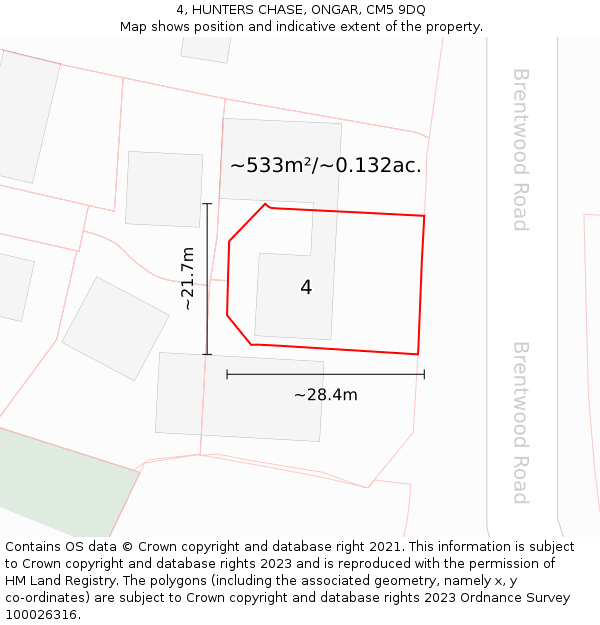4, HUNTERS CHASE, ONGAR, CM5 9DQ: Plot and title map