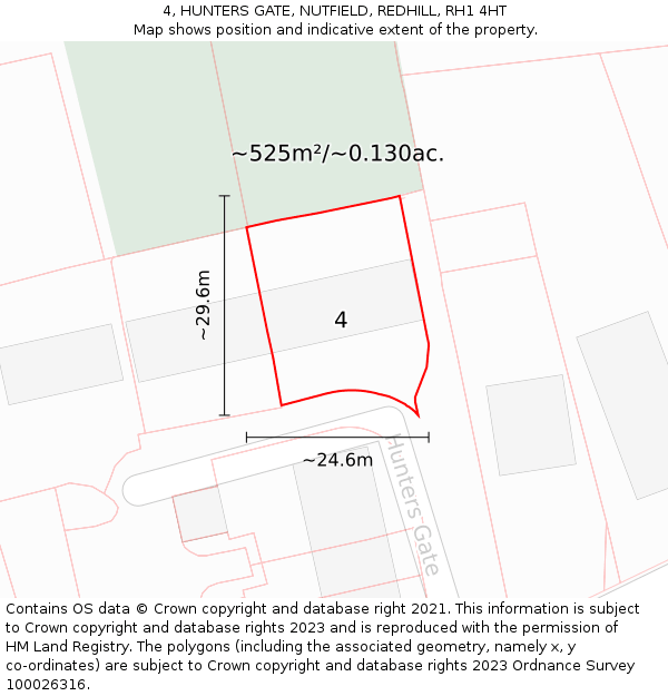 4, HUNTERS GATE, NUTFIELD, REDHILL, RH1 4HT: Plot and title map