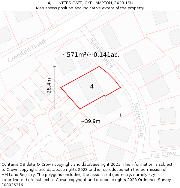 4, HUNTERS GATE, OKEHAMPTON, EX20 1SU: Plot and title map