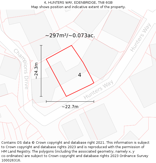 4, HUNTERS WAY, EDENBRIDGE, TN8 6GB: Plot and title map