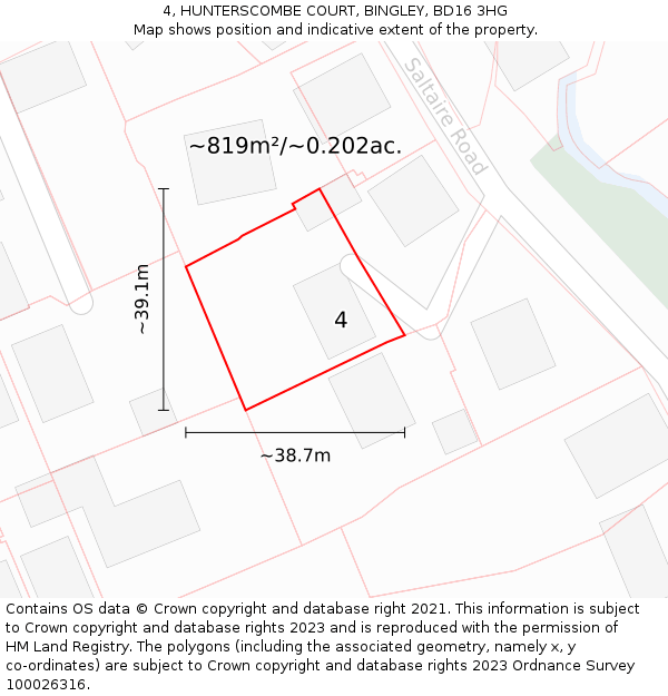 4, HUNTERSCOMBE COURT, BINGLEY, BD16 3HG: Plot and title map