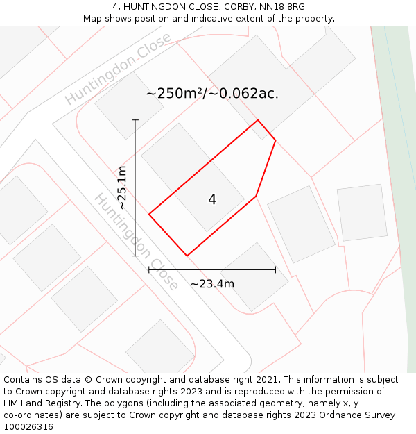 4, HUNTINGDON CLOSE, CORBY, NN18 8RG: Plot and title map