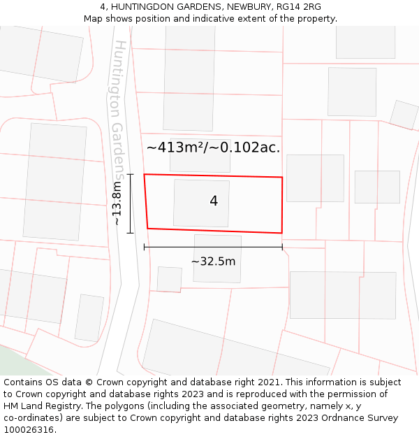 4, HUNTINGDON GARDENS, NEWBURY, RG14 2RG: Plot and title map