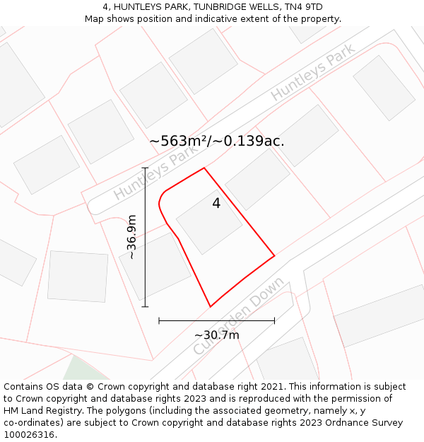 4, HUNTLEYS PARK, TUNBRIDGE WELLS, TN4 9TD: Plot and title map