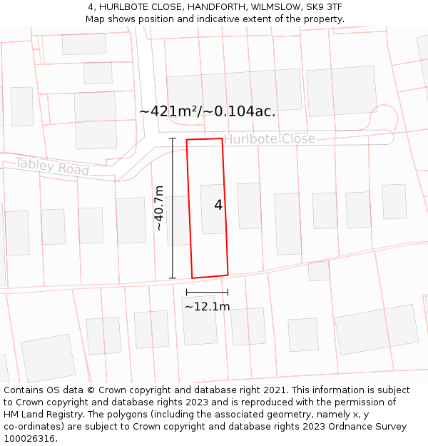 4, HURLBOTE CLOSE, HANDFORTH, WILMSLOW, SK9 3TF: Plot and title map
