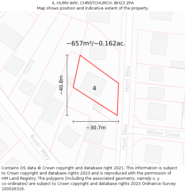 4, HURN WAY, CHRISTCHURCH, BH23 2PA: Plot and title map