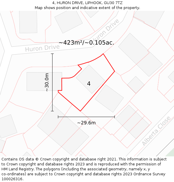 4, HURON DRIVE, LIPHOOK, GU30 7TZ: Plot and title map