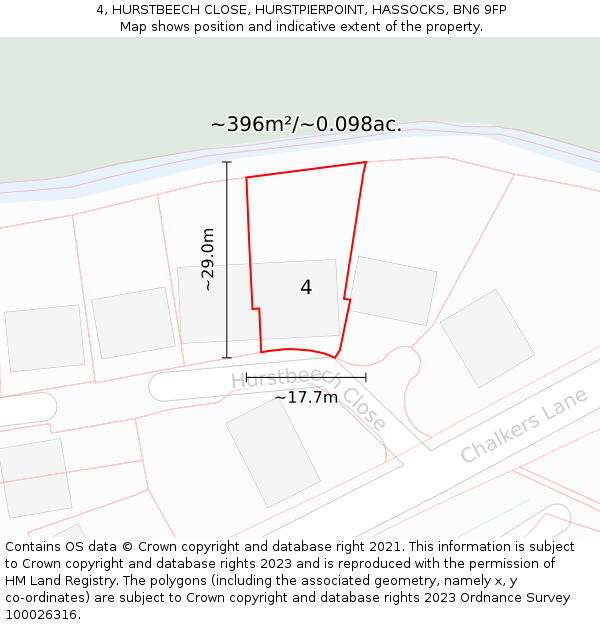 4, HURSTBEECH CLOSE, HURSTPIERPOINT, HASSOCKS, BN6 9FP: Plot and title map