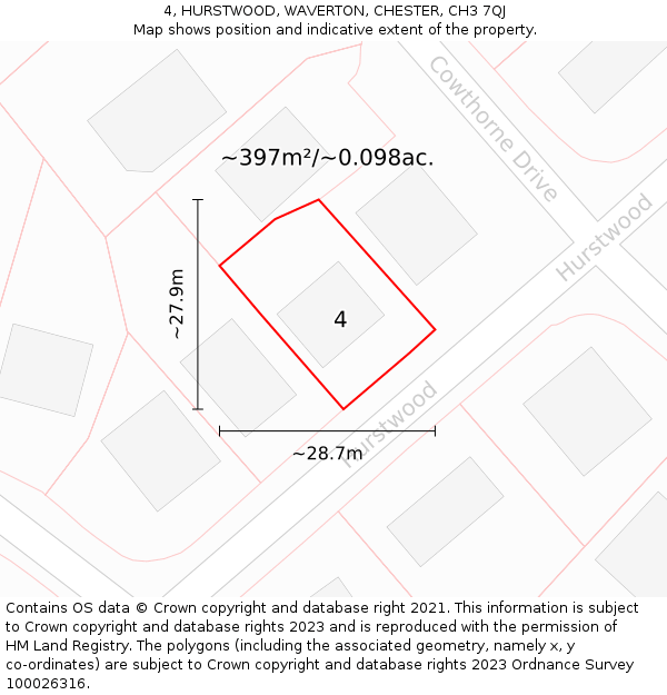 4, HURSTWOOD, WAVERTON, CHESTER, CH3 7QJ: Plot and title map