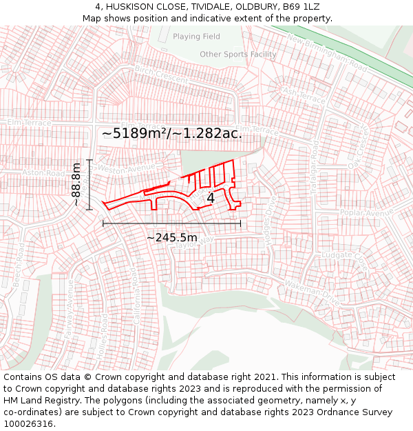 4, HUSKISON CLOSE, TIVIDALE, OLDBURY, B69 1LZ: Plot and title map