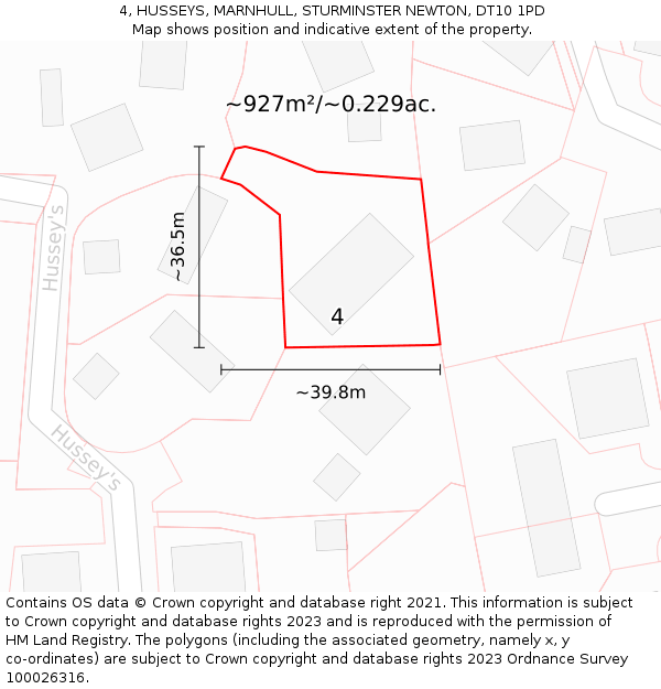 4, HUSSEYS, MARNHULL, STURMINSTER NEWTON, DT10 1PD: Plot and title map