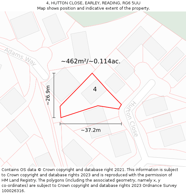 4, HUTTON CLOSE, EARLEY, READING, RG6 5UU: Plot and title map