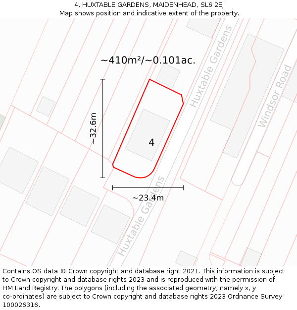 4, HUXTABLE GARDENS, MAIDENHEAD, SL6 2EJ: Plot and title map