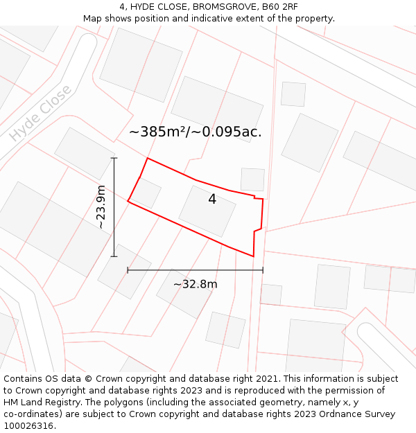 4, HYDE CLOSE, BROMSGROVE, B60 2RF: Plot and title map