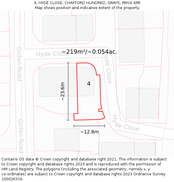 4, HYDE CLOSE, CHAFFORD HUNDRED, GRAYS, RM16 6RR: Plot and title map