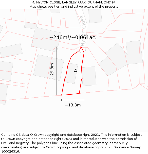 4, HYLTON CLOSE, LANGLEY PARK, DURHAM, DH7 9FJ: Plot and title map