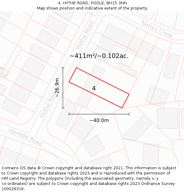 4, HYTHE ROAD, POOLE, BH15 3NN: Plot and title map