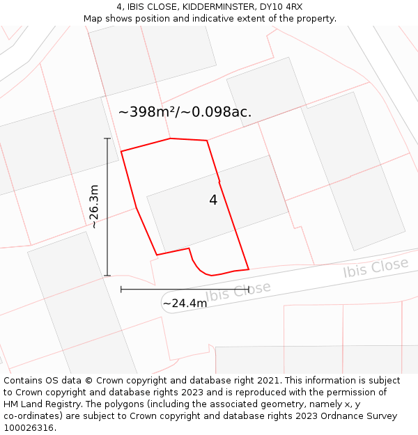4, IBIS CLOSE, KIDDERMINSTER, DY10 4RX: Plot and title map