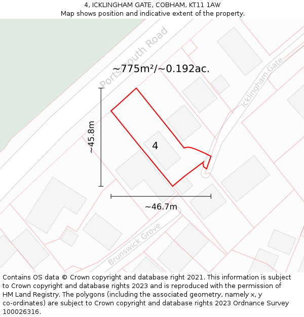 4, ICKLINGHAM GATE, COBHAM, KT11 1AW: Plot and title map