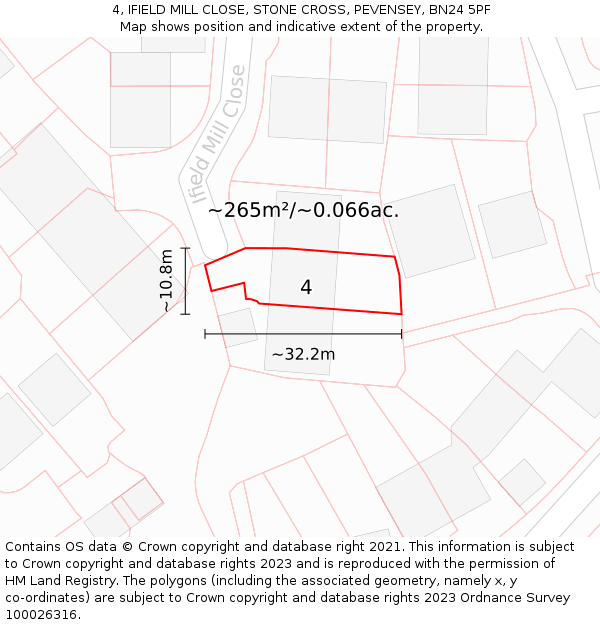 4, IFIELD MILL CLOSE, STONE CROSS, PEVENSEY, BN24 5PF: Plot and title map