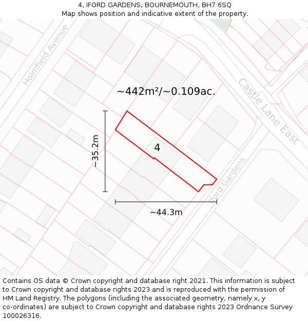4, IFORD GARDENS, BOURNEMOUTH, BH7 6SQ: Plot and title map