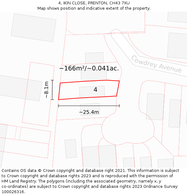 4, IKIN CLOSE, PRENTON, CH43 7XU: Plot and title map