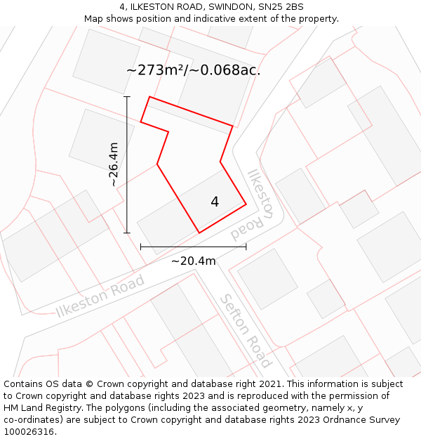 4, ILKESTON ROAD, SWINDON, SN25 2BS: Plot and title map