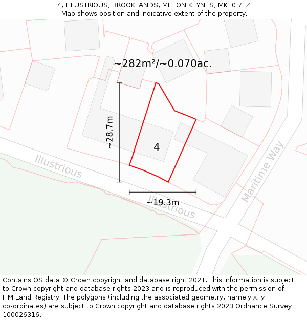 4, ILLUSTRIOUS, BROOKLANDS, MILTON KEYNES, MK10 7FZ: Plot and title map