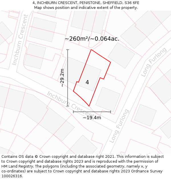 4, INCHBURN CRESCENT, PENISTONE, SHEFFIELD, S36 6FE: Plot and title map